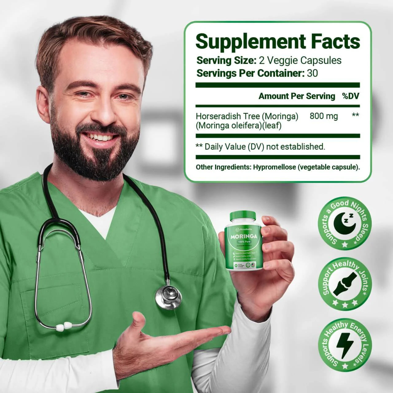 Rosabella Moringa Powder Capsules (Buy 1 Get 1 Free)